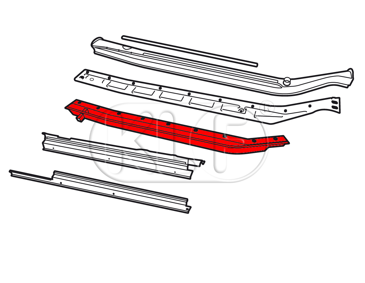 Convertible Reinforcement Rail Assembly, right, year thru 7/70