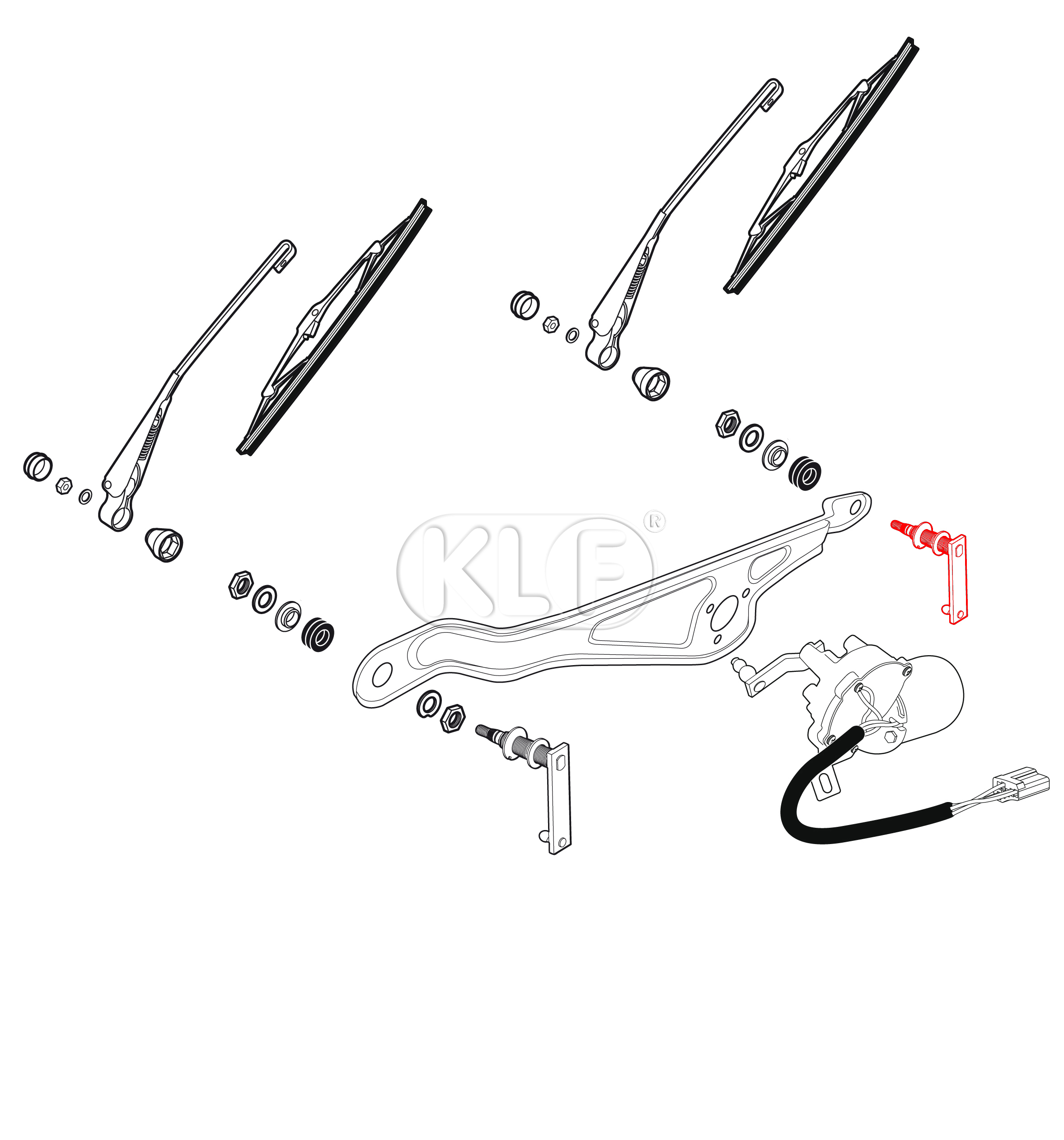 Wiper Shaft, right, 1303 only, year 8/72 on