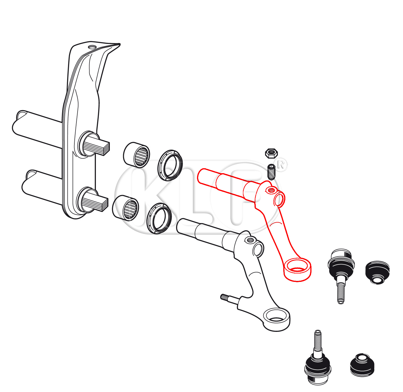 Torsion Arm upper right, incl. ball joint, rebuilt, year 8/65 on