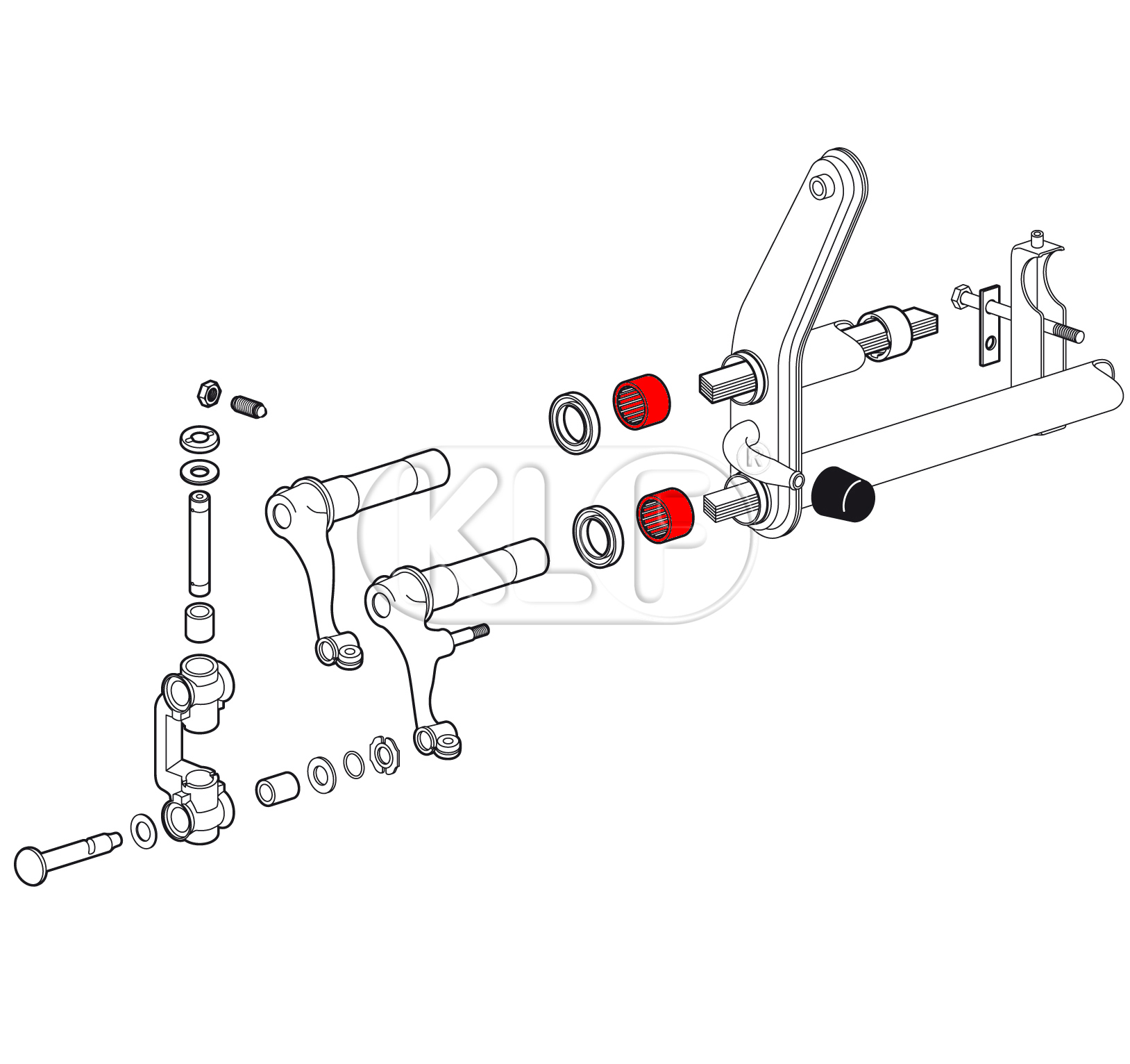 Needle Bearing, diameter 46mm, fits upper and lower torsion arm year 08/60 - 07/65, and upper year 8/65 on, 