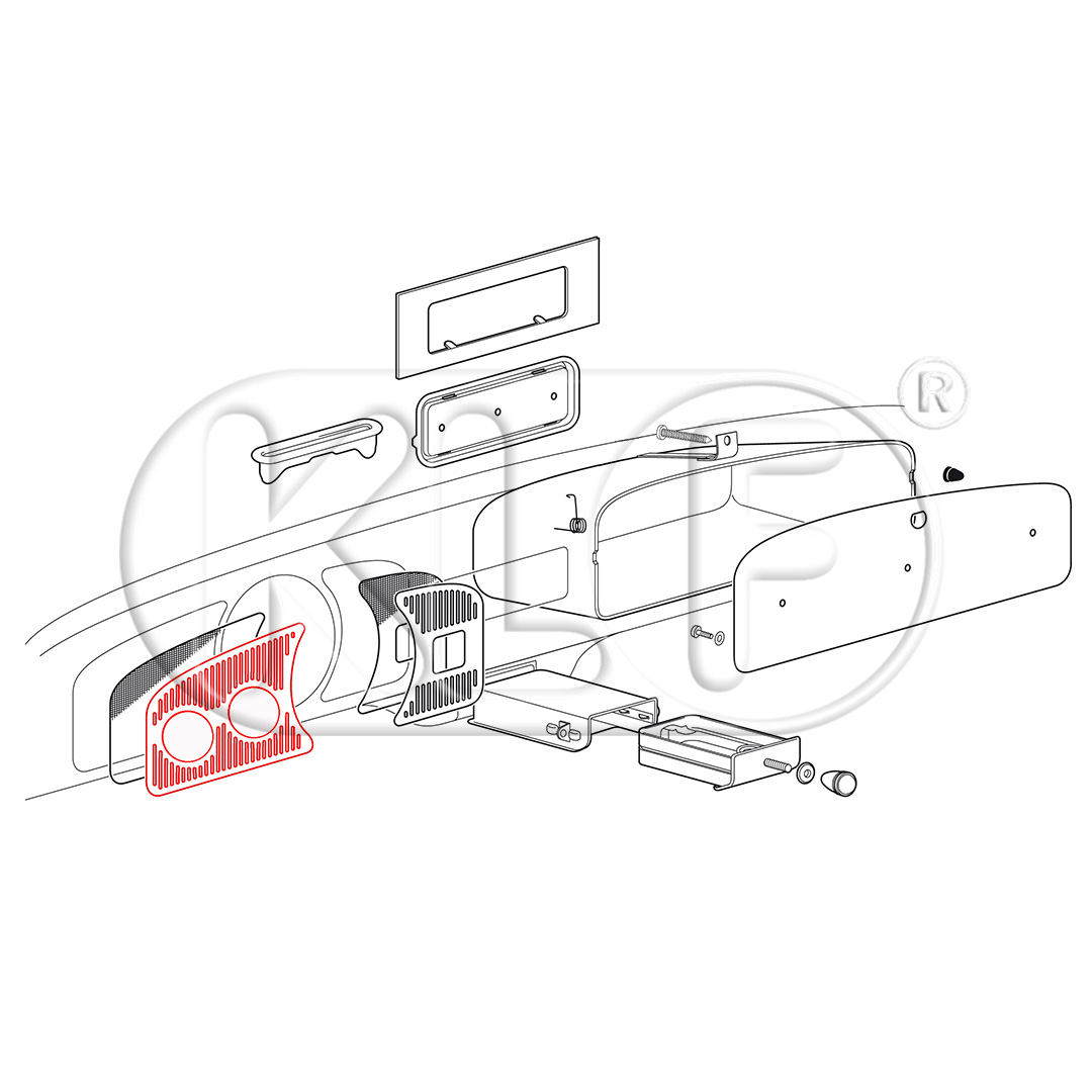 Ziergitter für Armaturenbrett, links, für zwei Zusatzinstrumente mit 52mm, ab Bj. 08/57 (nicht 1303)