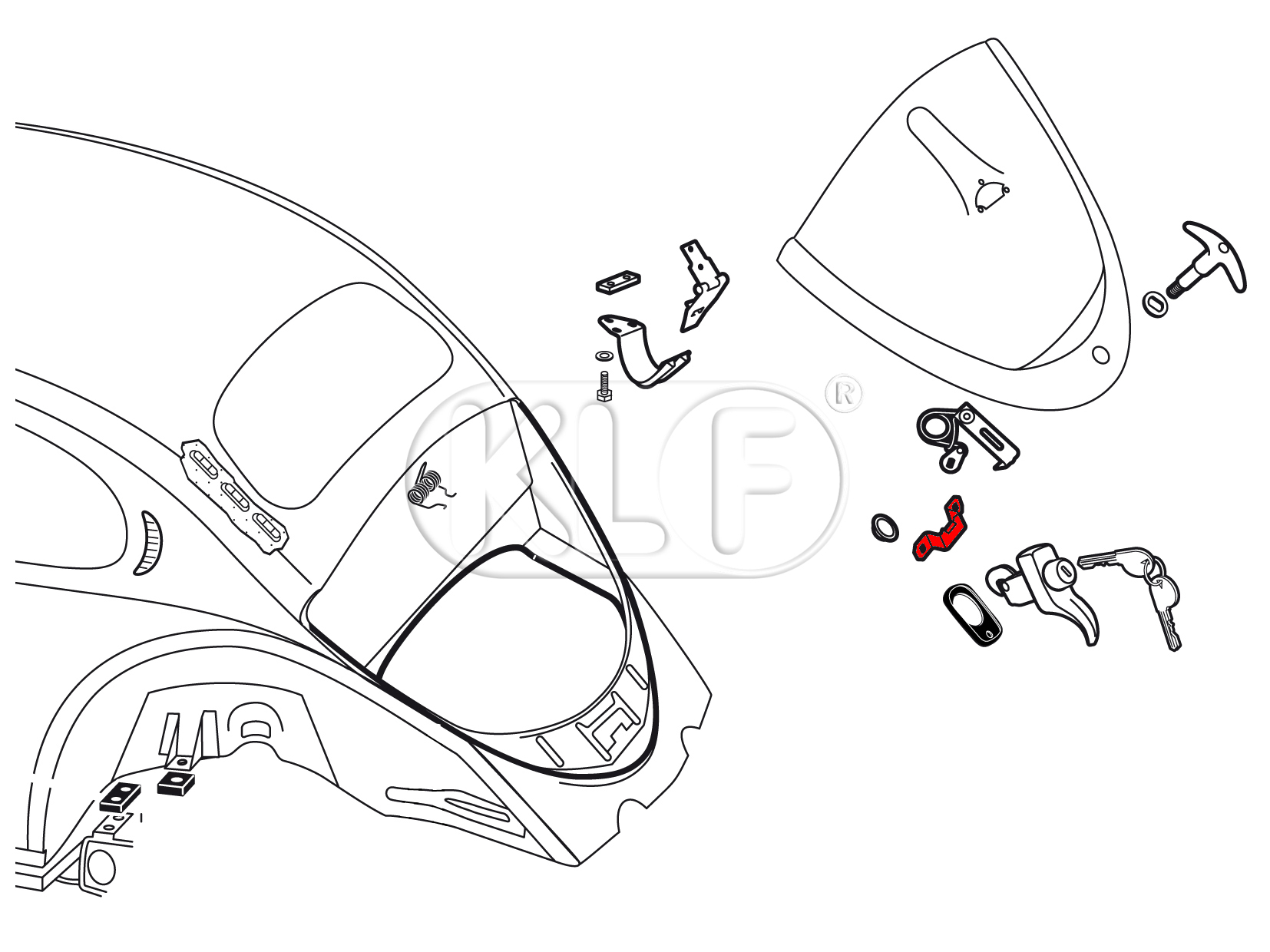 Engine Lid Lock Catch, year thru 7/64