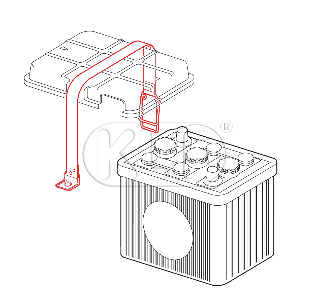 Battery Mounting Strap for 6 volt battery, year 10/52-7/55