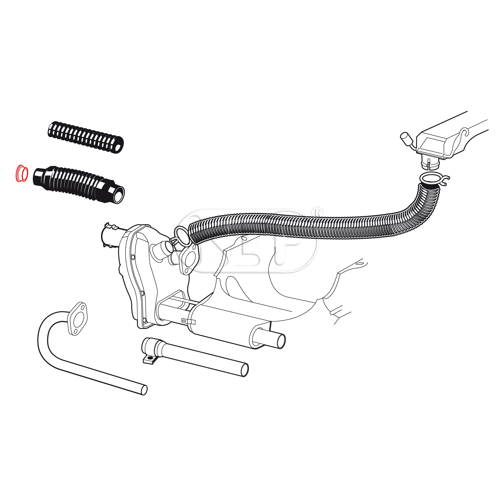 Gummi für Heizungsschlauch zwischen Motor und Karosse, ab Bj. 08/61