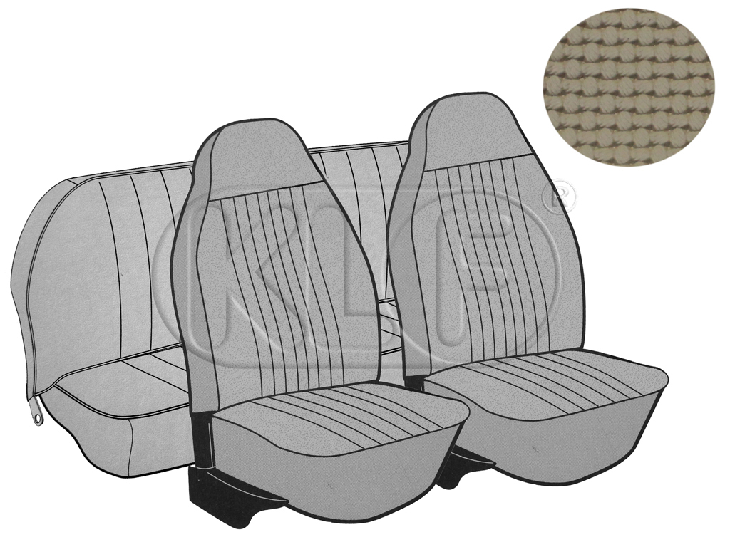 Sitzbezüge vorne und hinten, Cabrio, Korbmuster, beige, mit integrierter Kopfstütze, Satz, Bj. 08/72 - 07/73