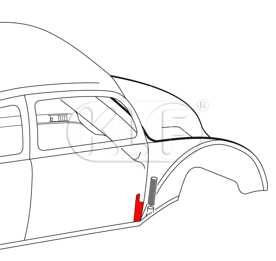 Door Pillar Lower Section right, with threaded plate (3 door screws) top quality, year 05/62 on