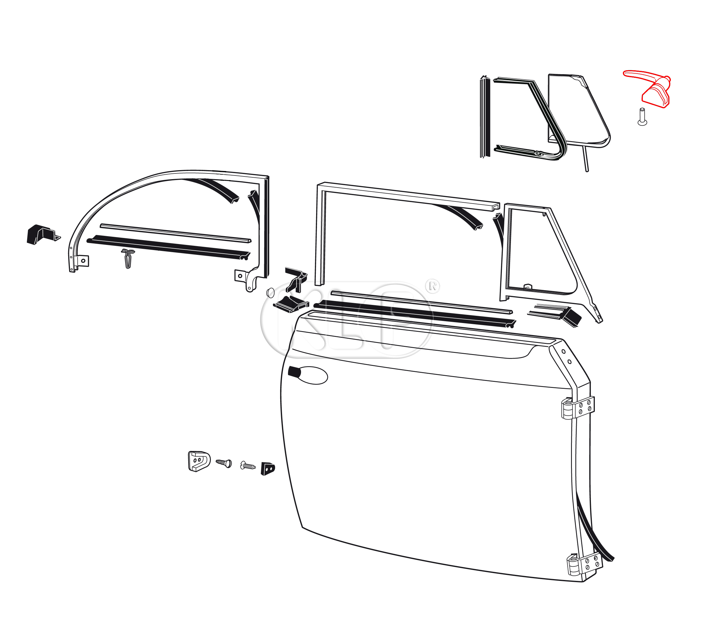 Lock Assembly for Vent Wing, right, year 08/55 - 08/64, convertible thru 07/67