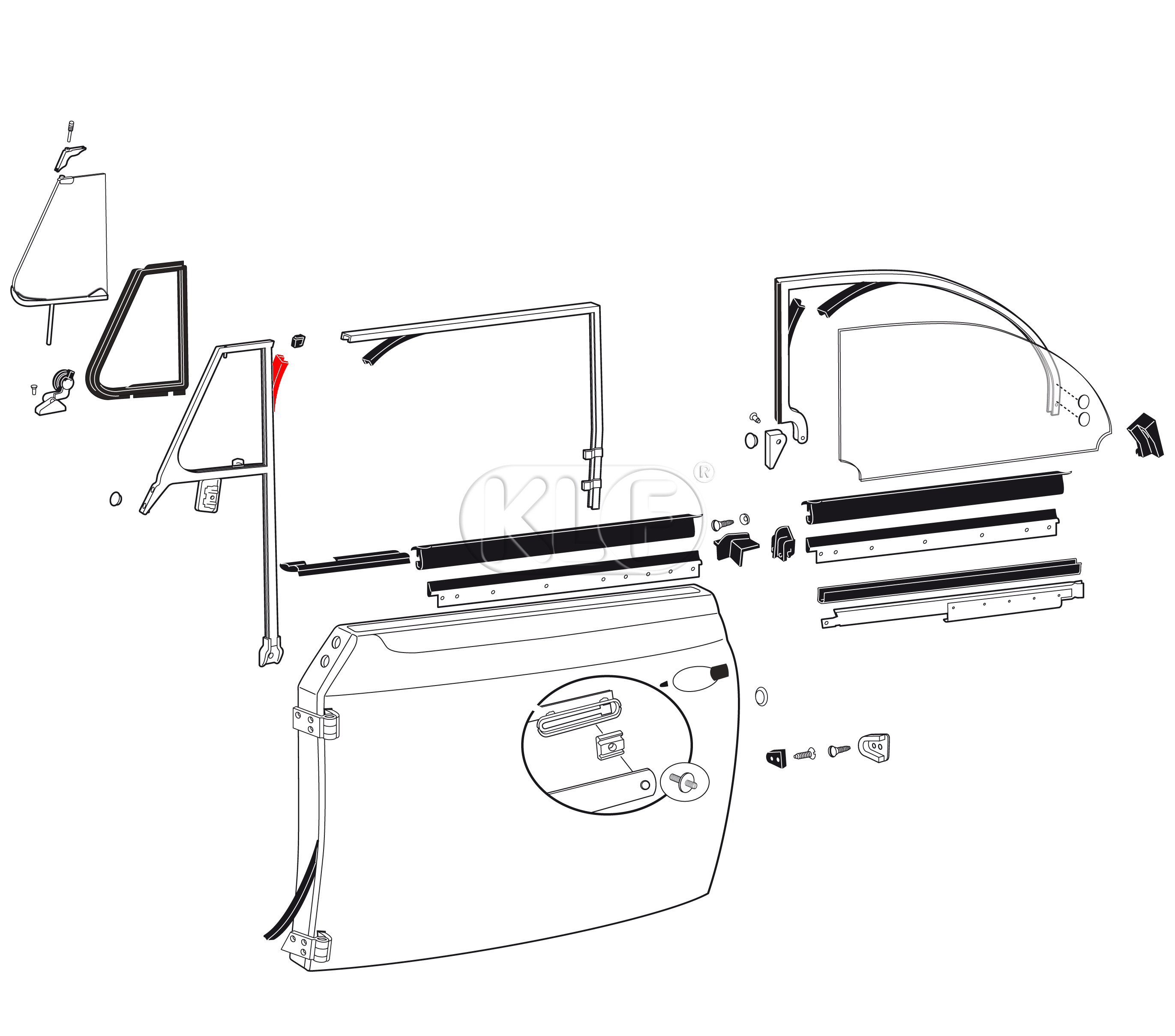 Door Window Felt Channel Front, convertible, all years