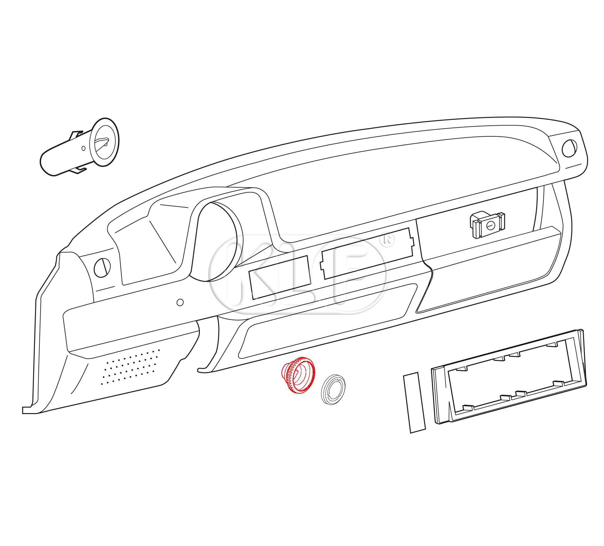 Fresh Air Control Knob and Glove Box Latch, not for padded dashboard, year 08/67 on and 1303