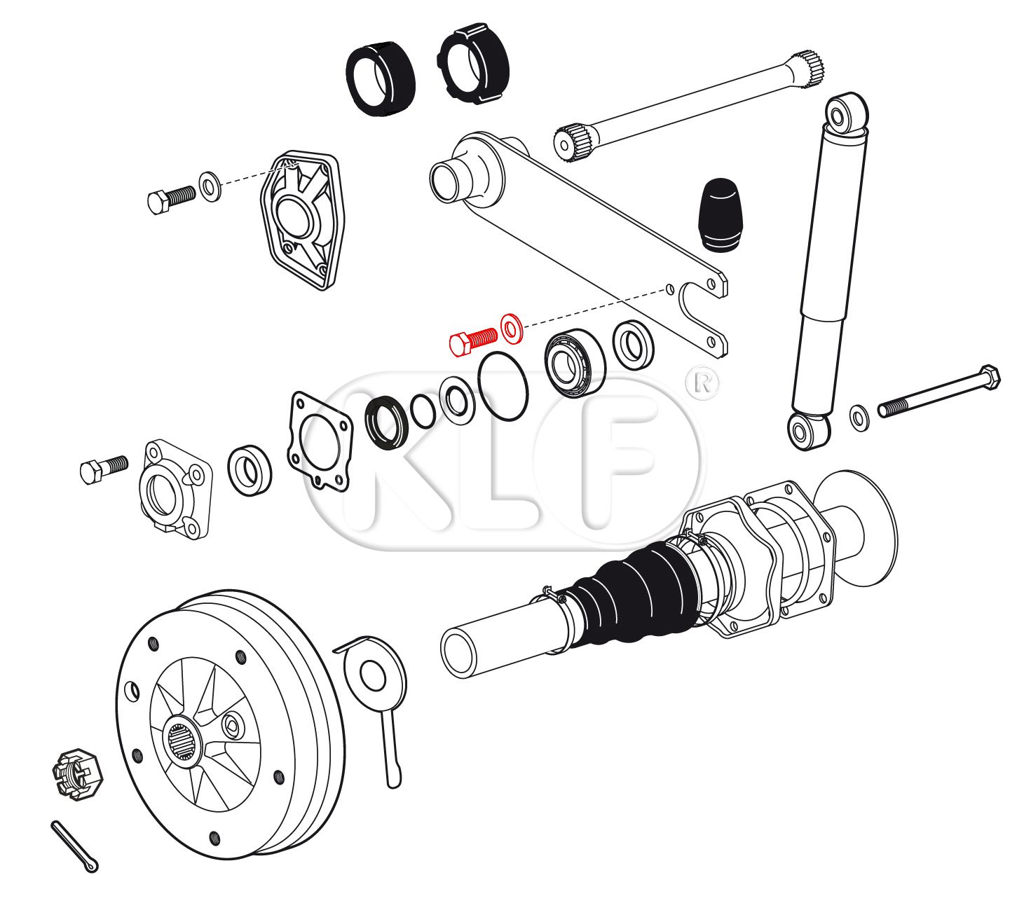 Bolt for Rear Spring Plate, incl. nut and washers