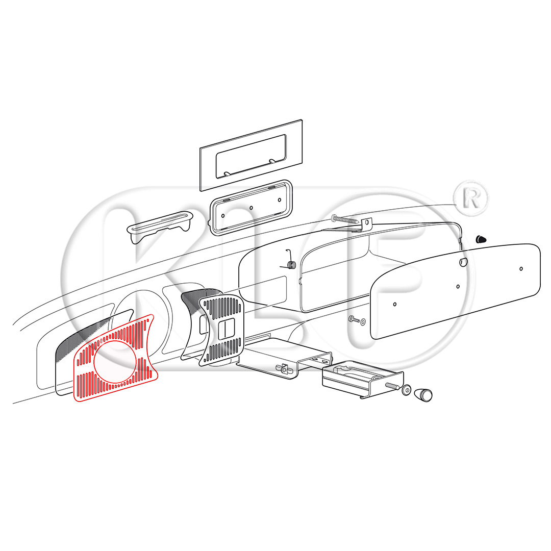 Ziergitter für Armaturenbrett, links, für ein Zusatzinstrument mit 80mm, ab Bj. 08/57 (nicht 1303)