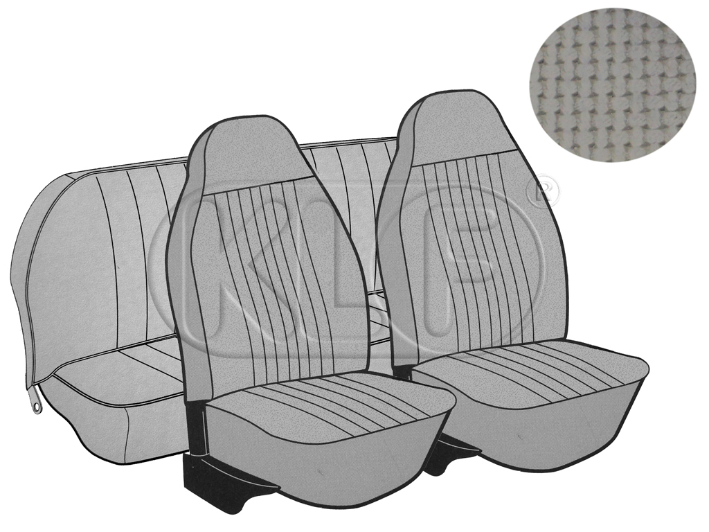 Sitzbezüge vorne und hinten, Cabrio, Korbmuster, grau, mit integrierter Kopfstütze, Satz, Bj. 08/72 - 07/73