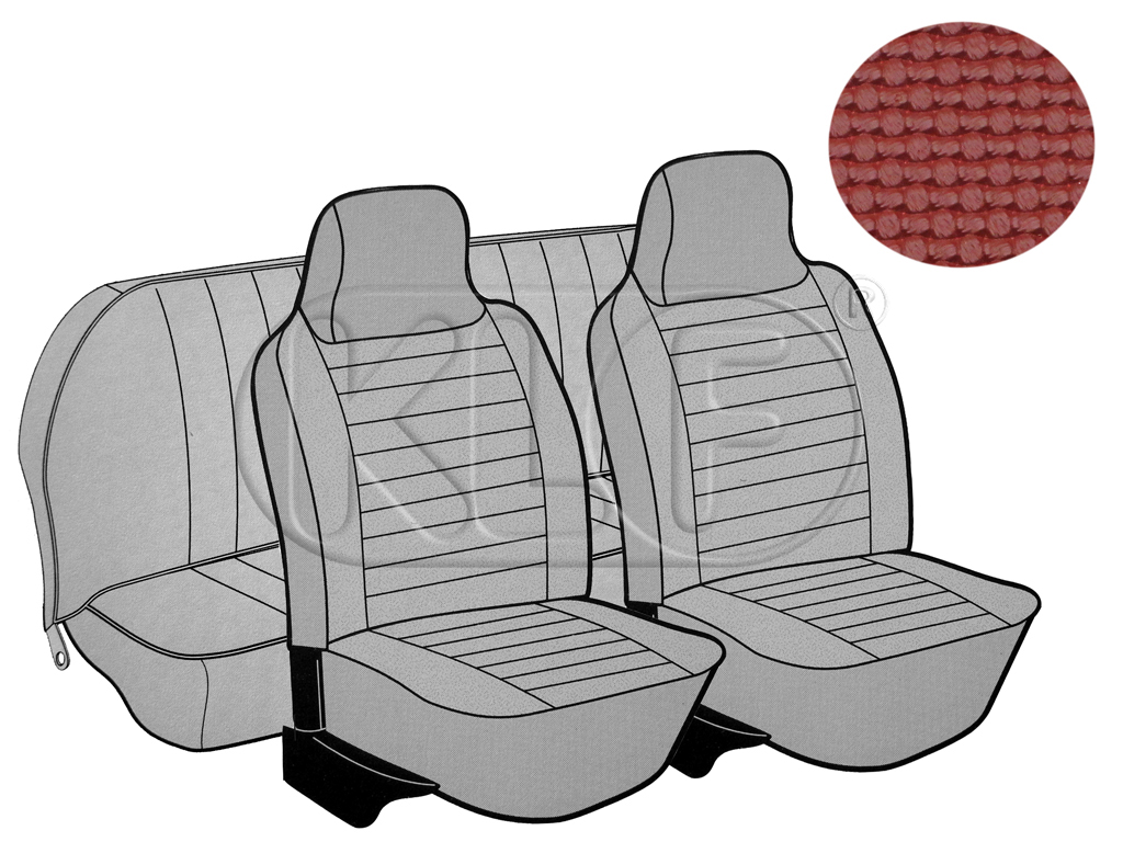 Seat Covers, front+rear, Basket, year 8/73-7/75 sedan, red with integrated headrest