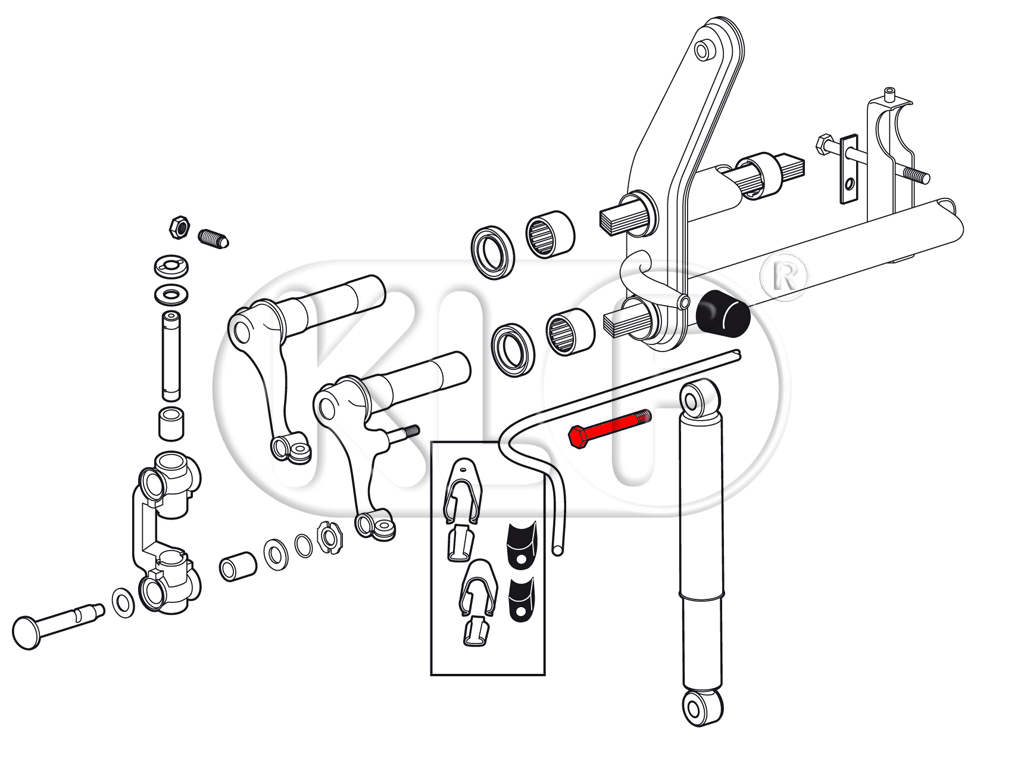 Shock Absorber Bolt, fits upper side of front shock absorber, year  08/62 - 07/65