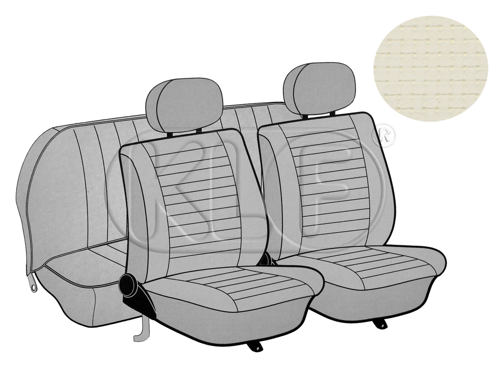 Sitzbezüge vorne und hinten, Cabrio, Quadratmuster, cremeweiß, Satz, ab Bj. 08/76