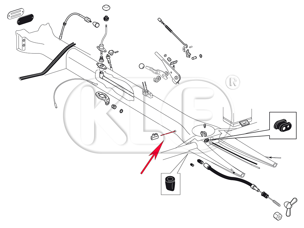 Heater Cable, under rear seats, year 08/64 - 07/72