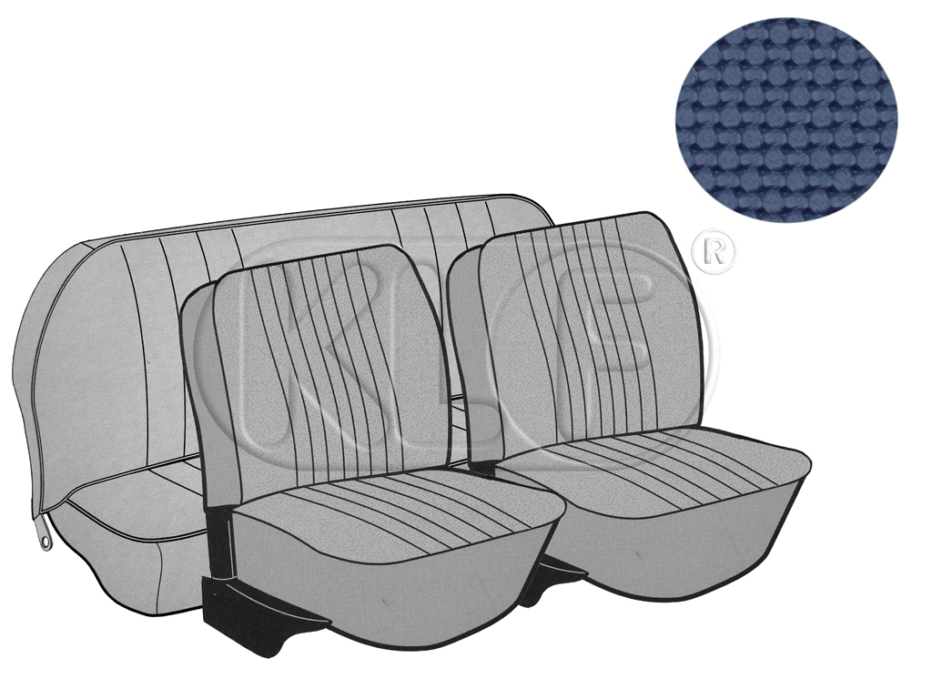 Seat Covers, front+rear, Basket, year 8/72-7/73sedan, blue