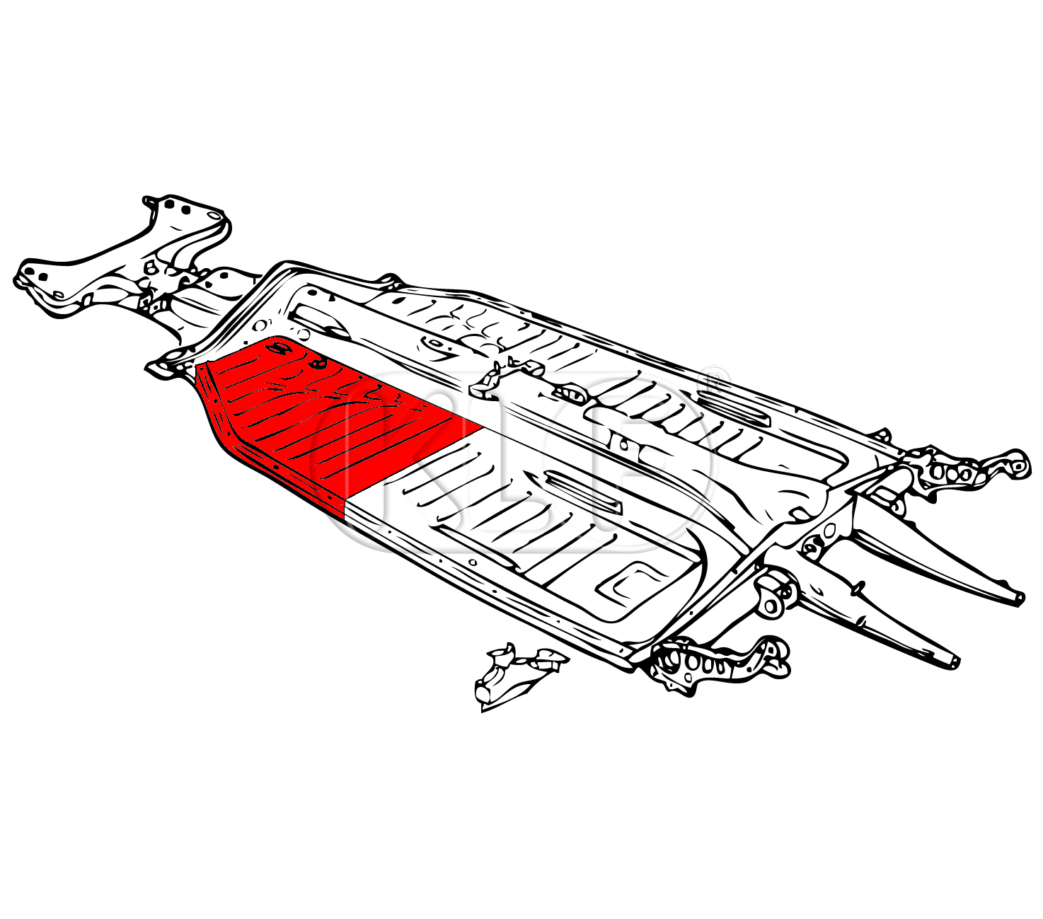 Floorpan Quarter front, left, alternative quality, year 8/72 on