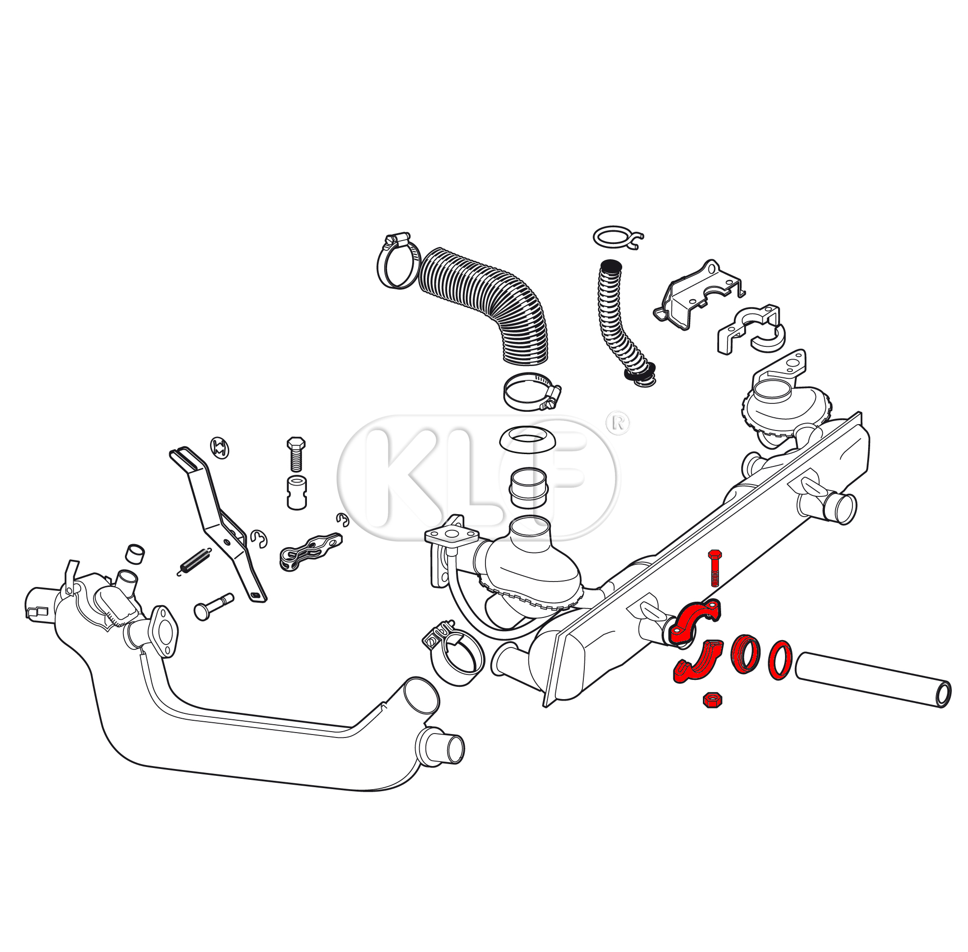 Clamp for tail pipe, Top Quality, year 08/55 on and for heat exchanger/muffler year  08/60 on 