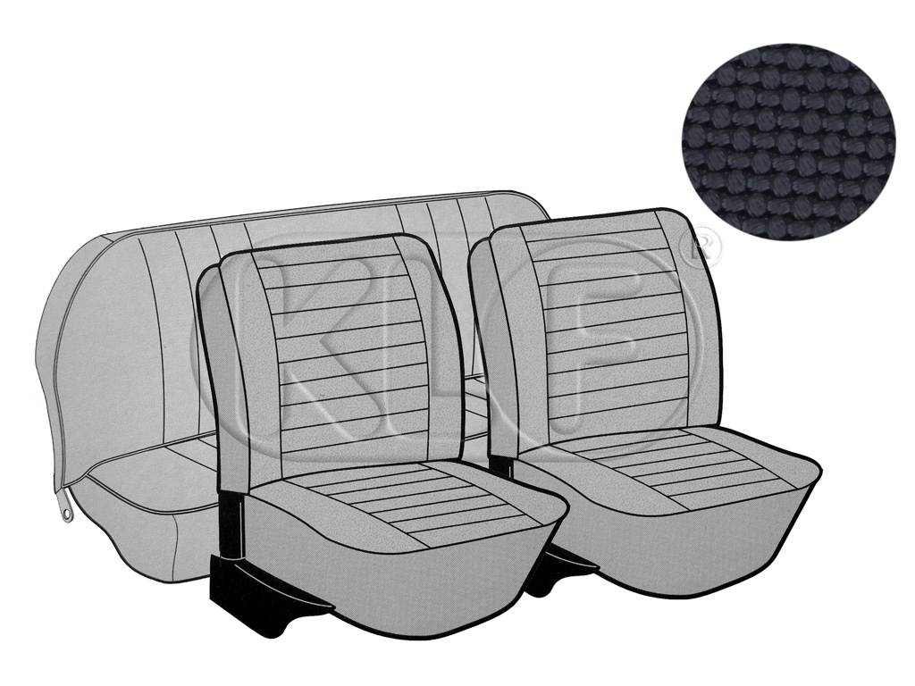 Sitzbezüge vorne und hinten, Cabrio, Korbmuster, schwarz, Satz, Bj. 08/73 - 07/75