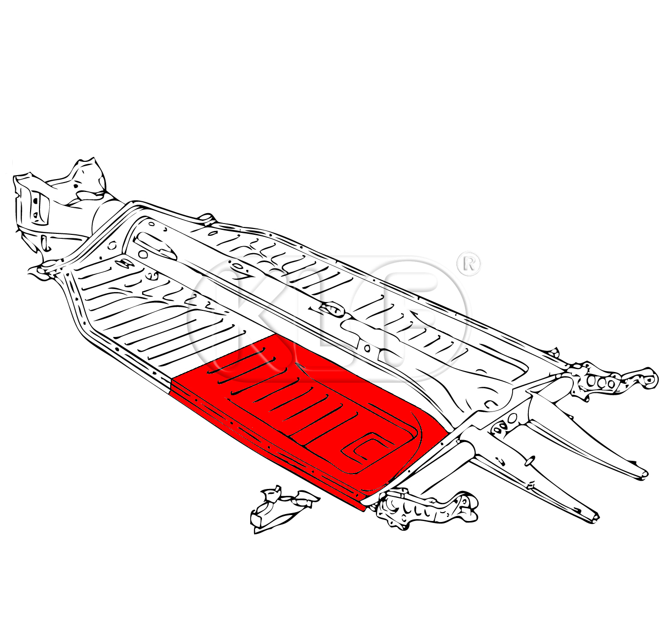 Floorpan Quarter rear left, without seat runners, year thru 7/72