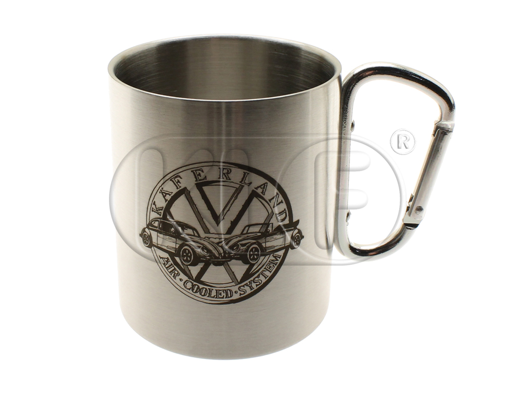 Coffee Cup, stainless steel with carabiner handle and kaeferland logo