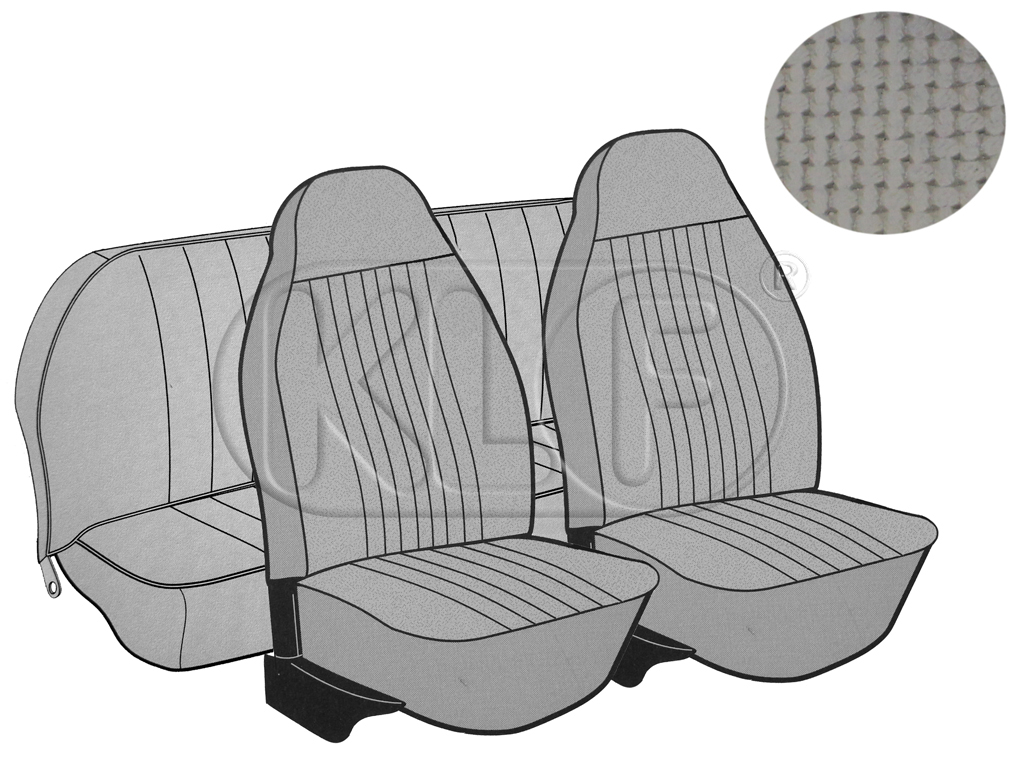 Sitzbezüge vorne und hinten, Limousine, Korbmuster, grau, mit integrierter Kopfstütze, Satz, Bj. 08/72 - 07/73