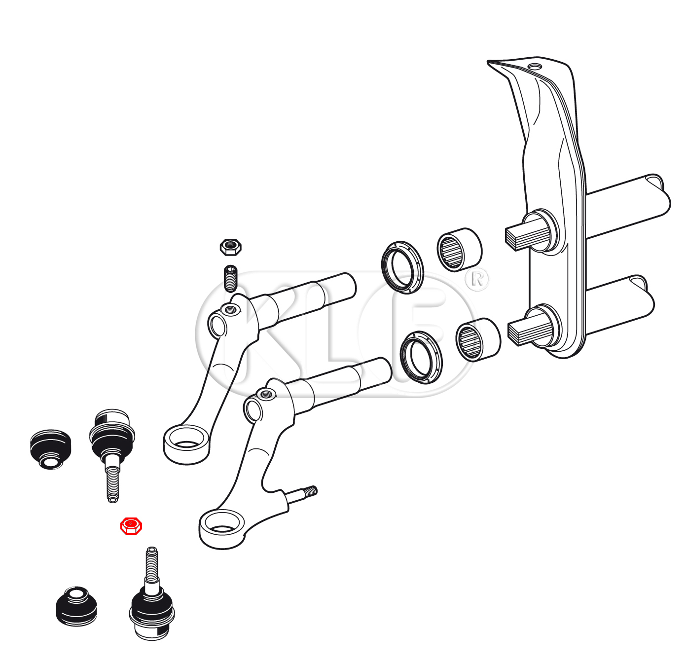 Nut M12 x 1,5 for Ball Joint year 8/65 on and sway bar for front axle  1302/1303