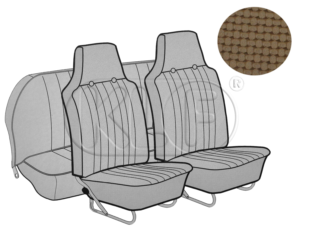 Seat Covers, front+rear, basket weave, convertible, with integr. headrest year 12/66-7/69, tan