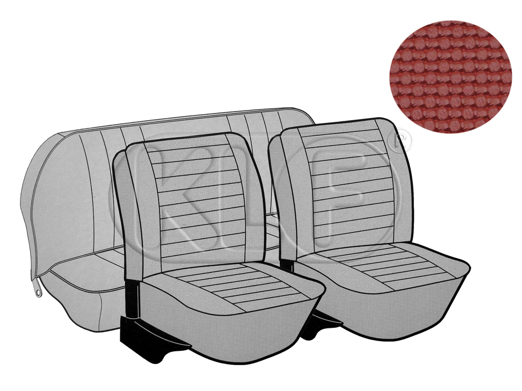 Seat Covers, front+rear, basket weave, year 08/73 - 07/75 convertible, red