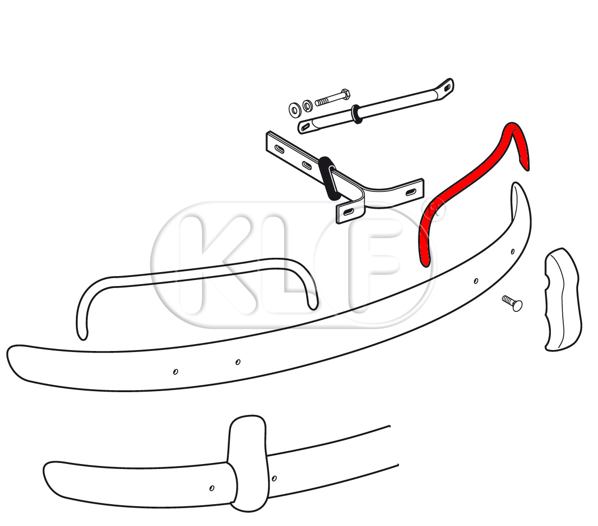 Bumper Overrider Bow, rear right, intended for export style bumpers, top quality, year 09/52 - 07/67