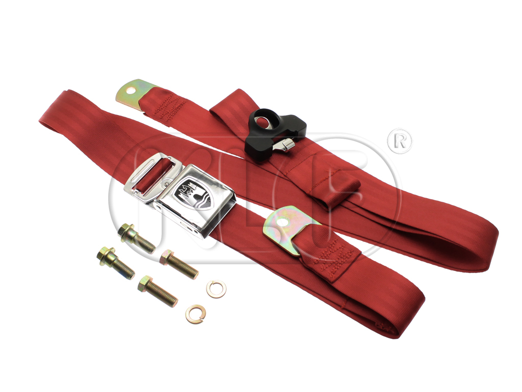 Seat Belt, red, 3-point mounting, chrome buckle