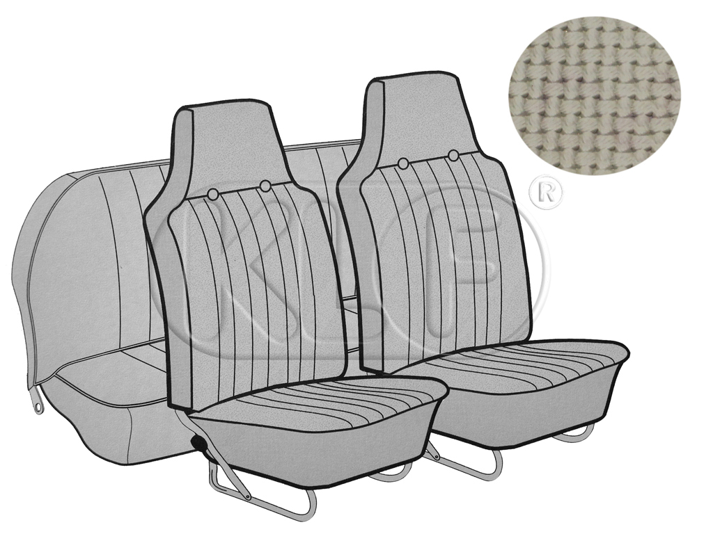 Seat Covers, front+rear, basket weave, convertible, with integr. head year 12/66-7/69, off white