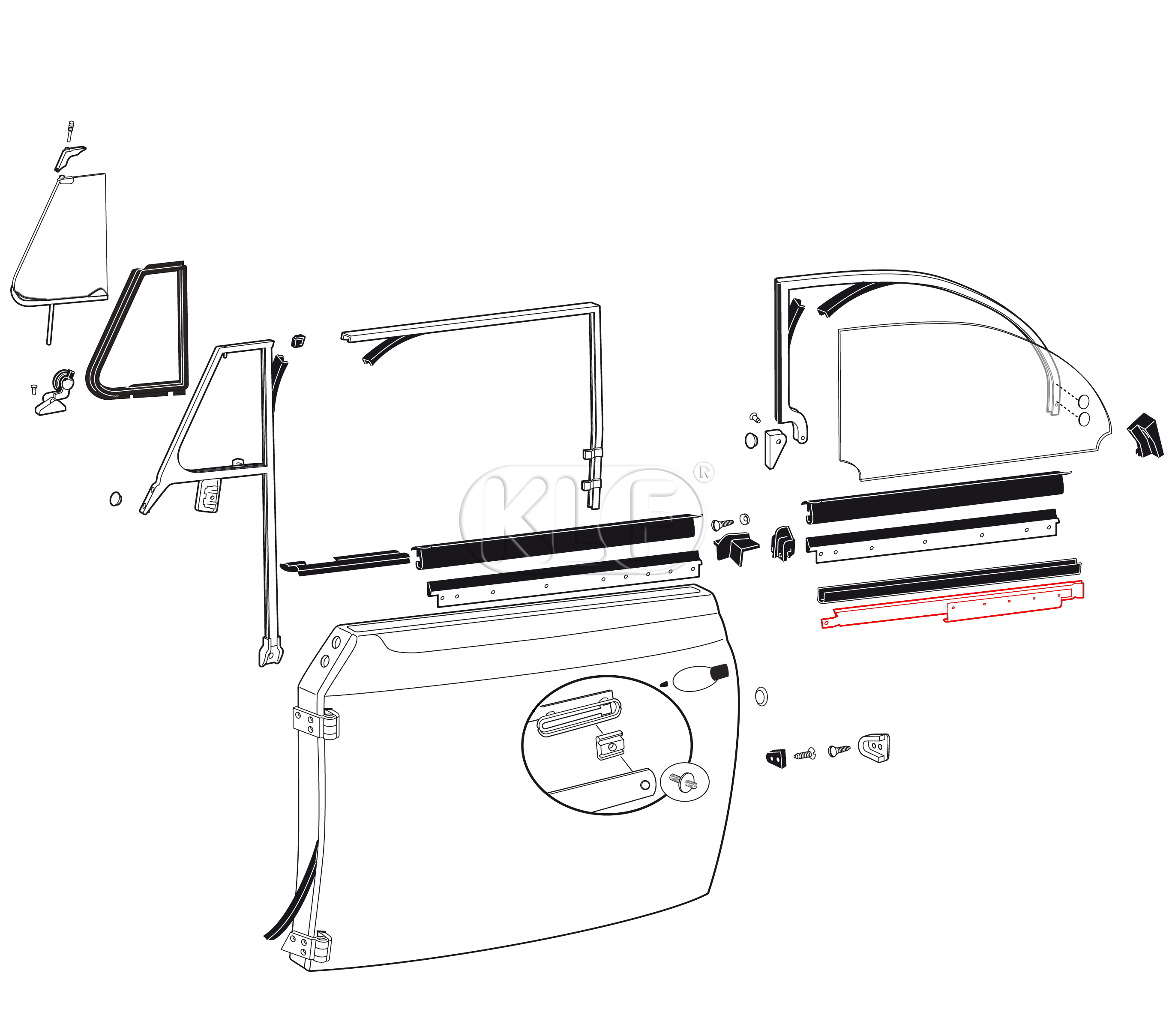 Window Lifter Channel, rear left, year 8/64 on