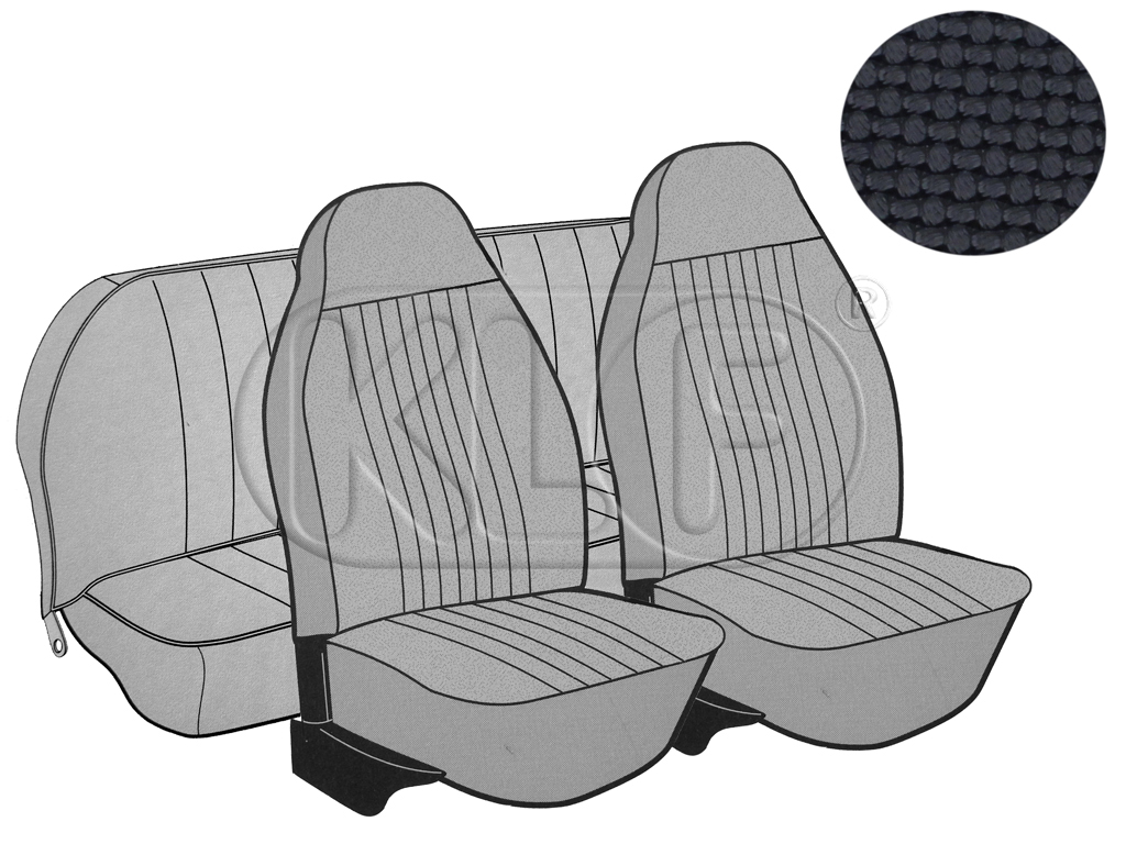 Sitzbezüge vorne und hinten, Limousine, Korbmuster, schwarz, mit integrierter Kopfstütze, Satz, Bj. 08/72 - 07/73