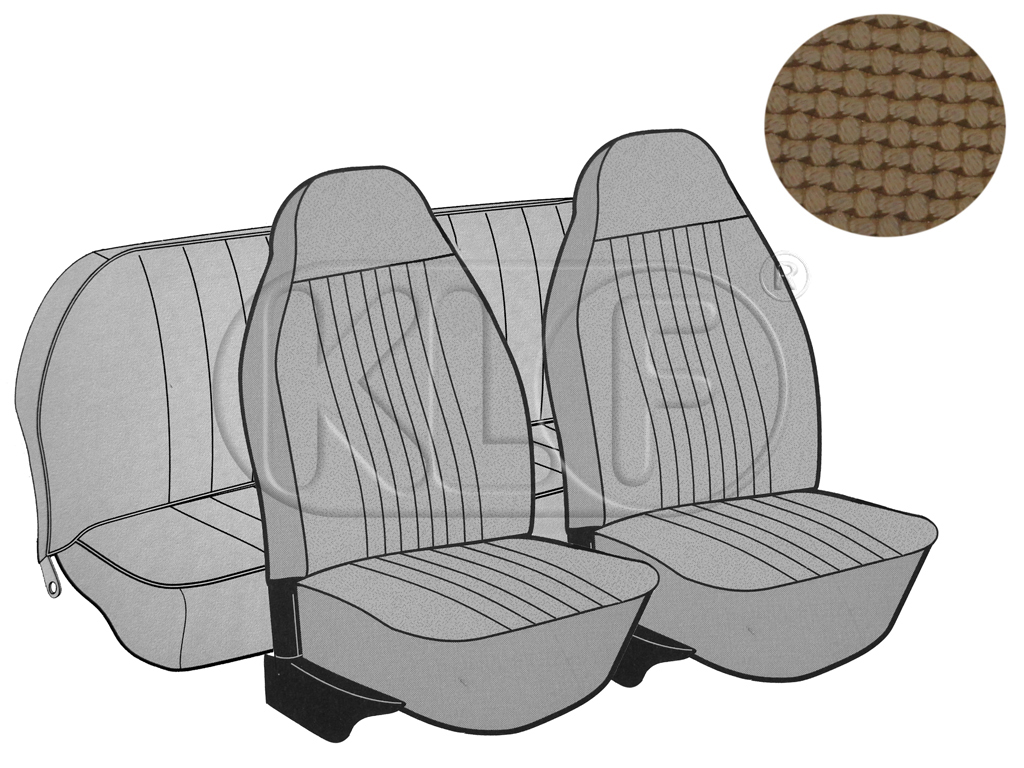 Sitzbezüge vorne und hinten, Cabrio, Korbmuster, hellbraun, mit integrierter Kopfstütze, Satz, Bj. 08/72 - 07/73