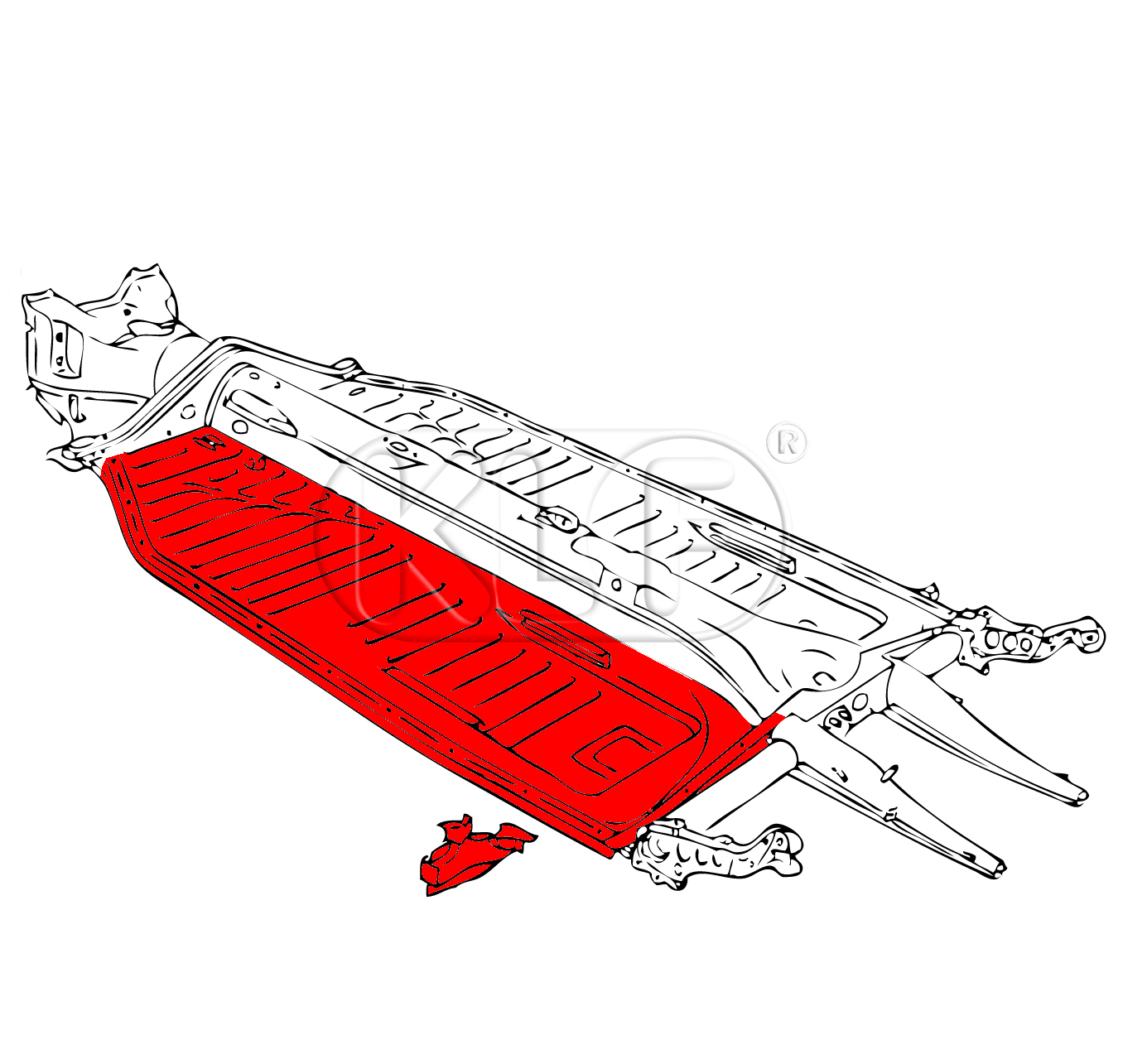 Floor Pan, left, with seat rails, top quality, year 8/72 on