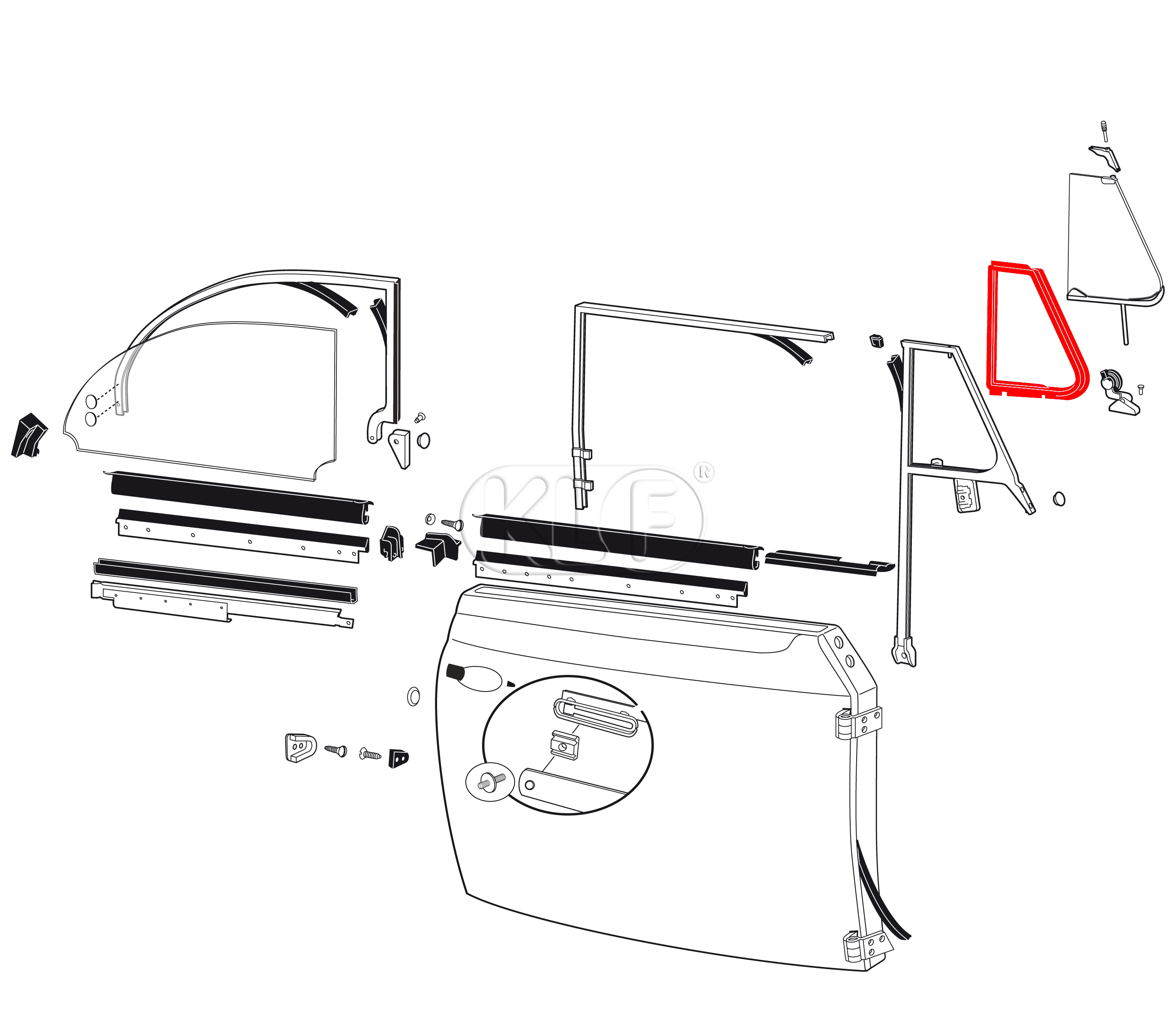 Vent Wing Seal, convertible right, year 8/72 on