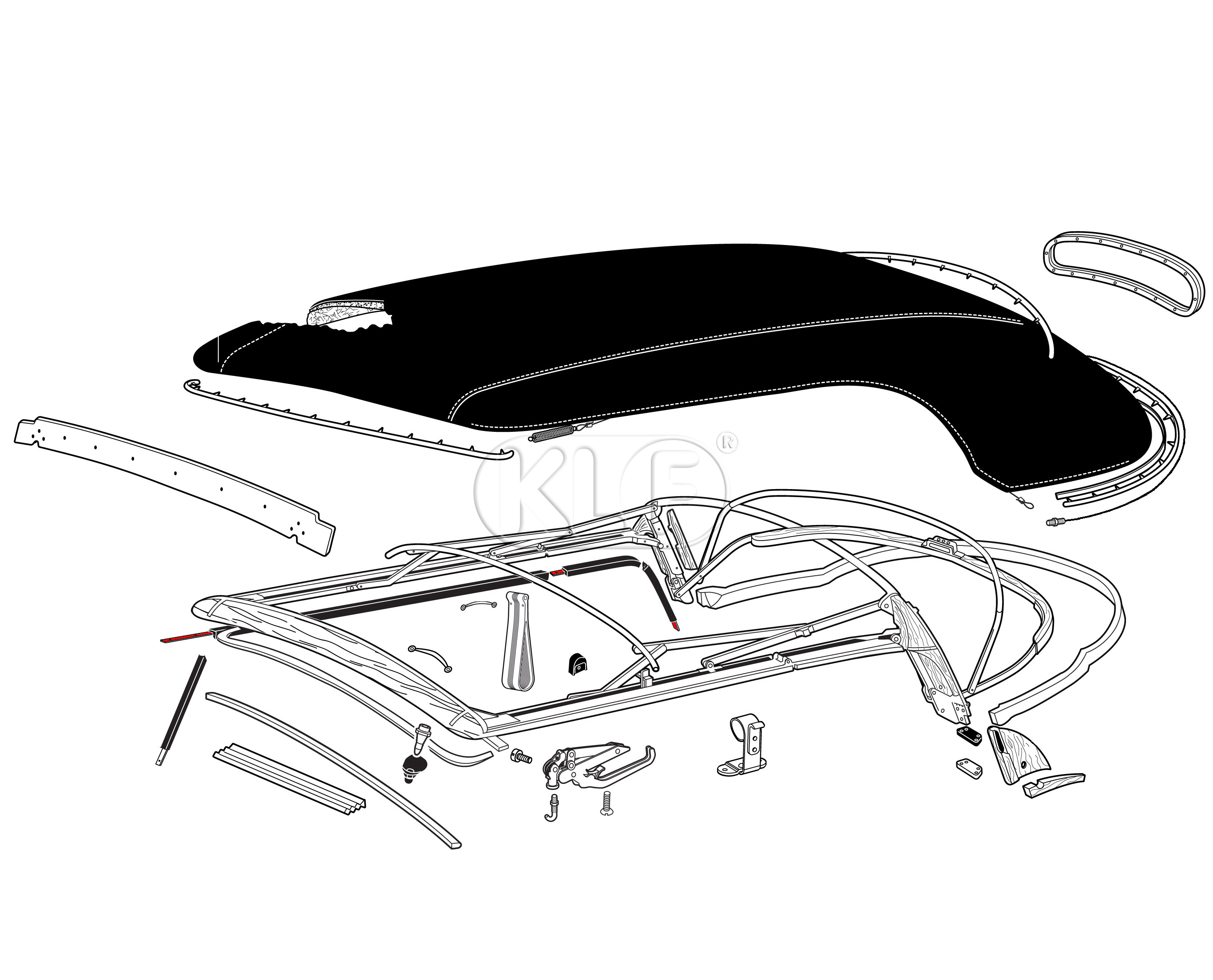 Convertible Top to Window Frame Seal Mounting Strips