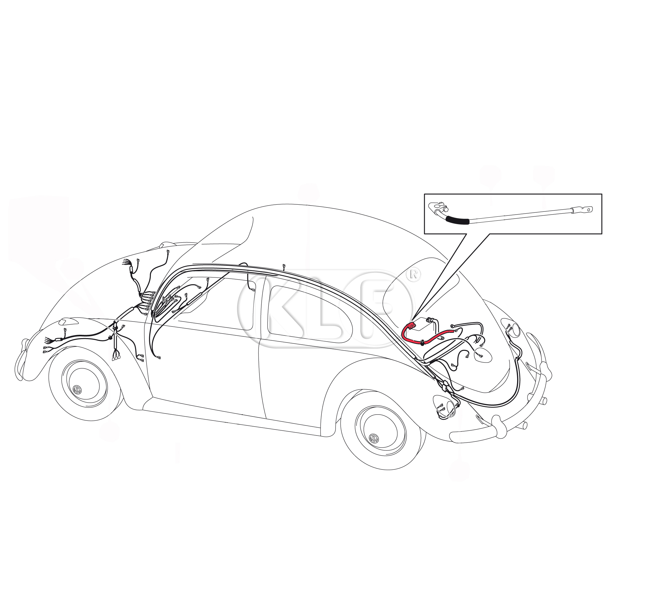 Batteriekabel, Pluspol, Kabellänge 92cm, bis Bj. 07/66