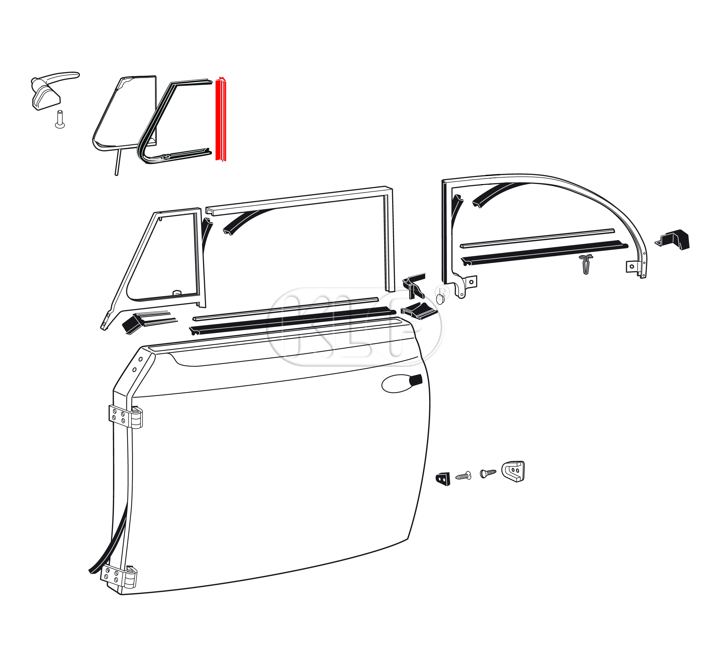 Vent Wing Flap Seal on division bar, convertible, year 10/52 - 07/64