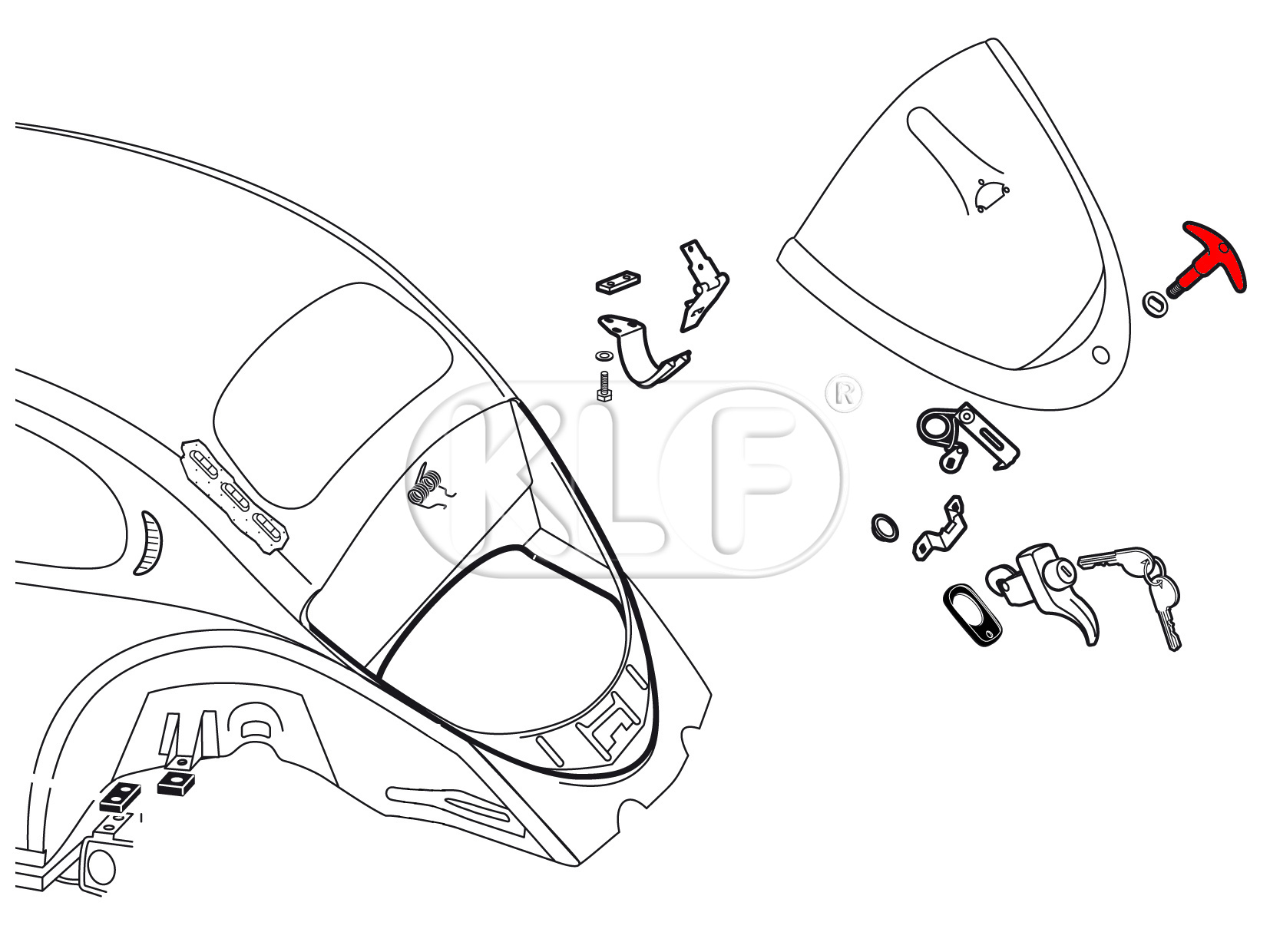 Handle for Deck Lid with 2 keys, Top Quality, year 10/52 - 07/64