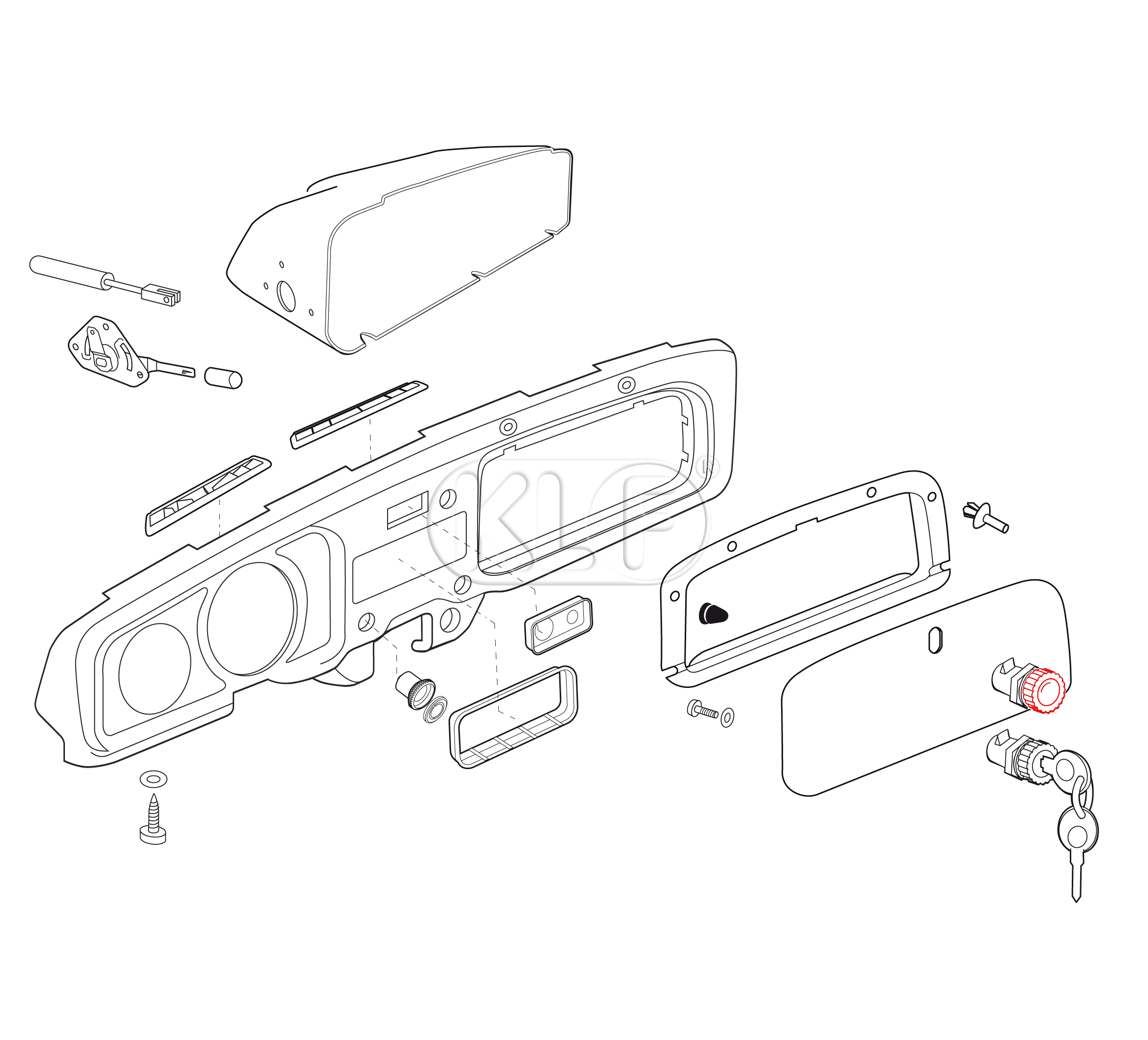 Fresh Air Control Knob and Glove Box Latch, not for padded dashboard, year 08/67 on and 1303