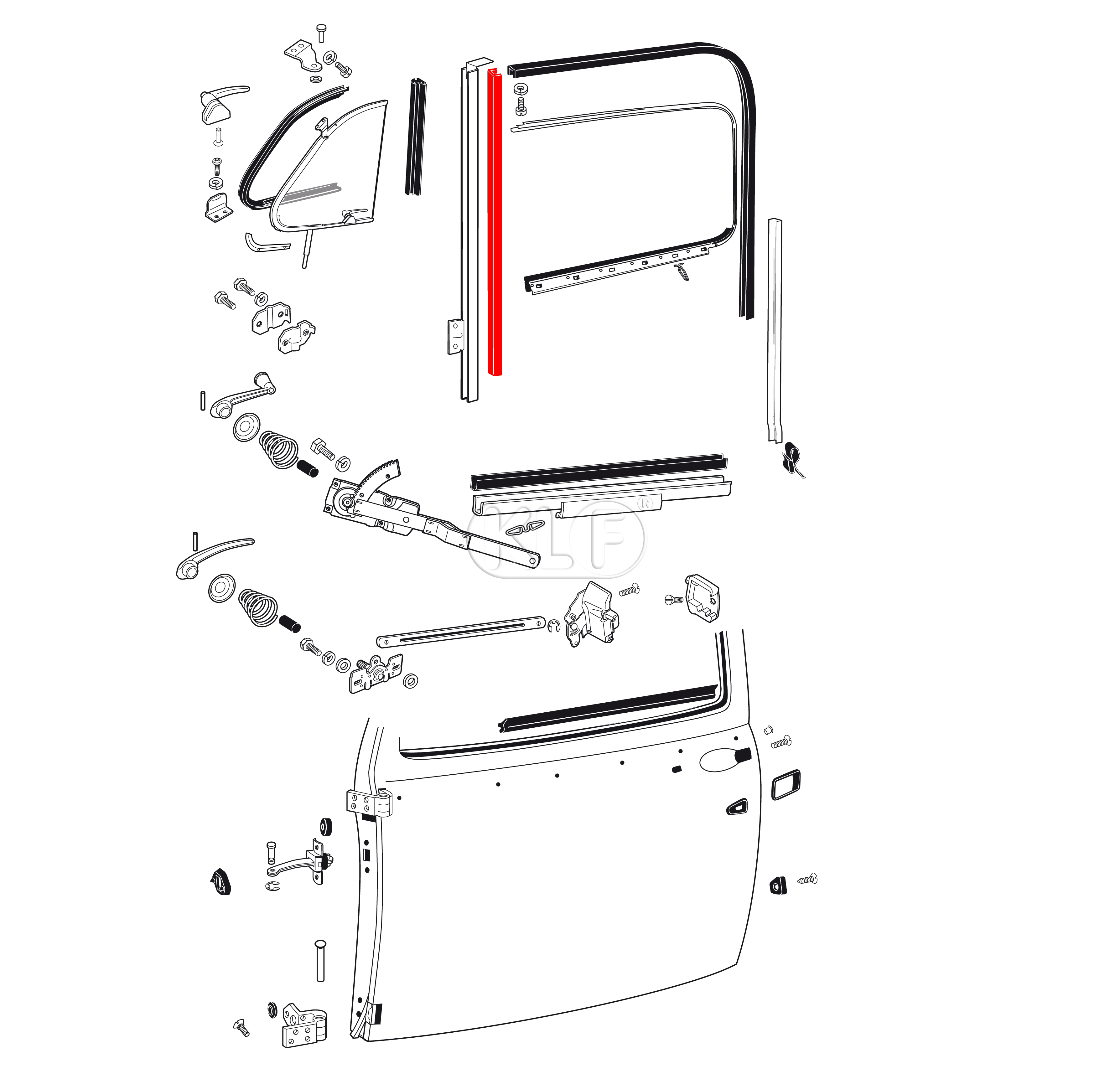 Door Window Felt Channel front, TOP QUALITY, year 10/52 - 07/64