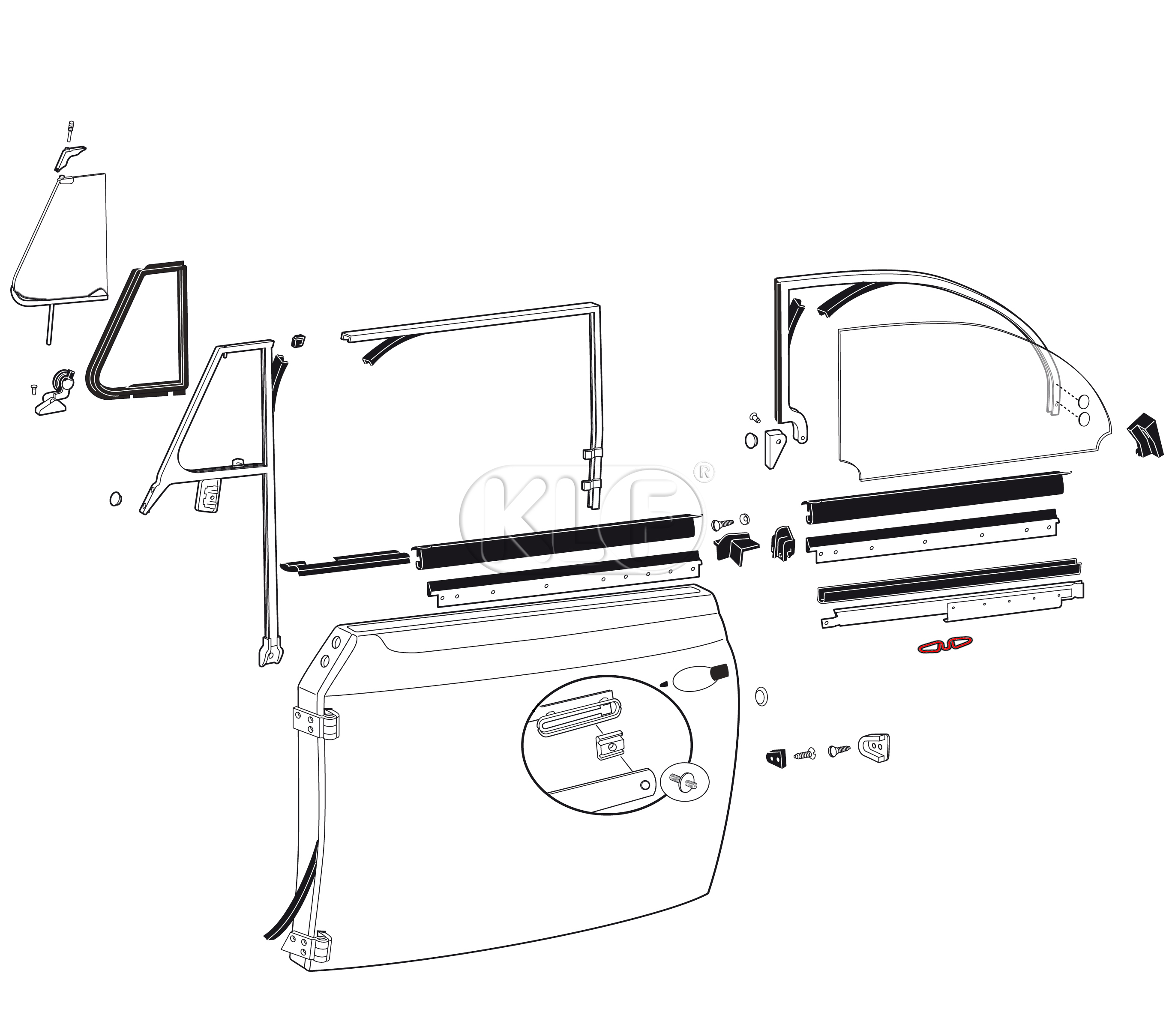 Spring Clip for Lifter Channel, sedan year 10/52-8/64, convertible rear year 8/64 on