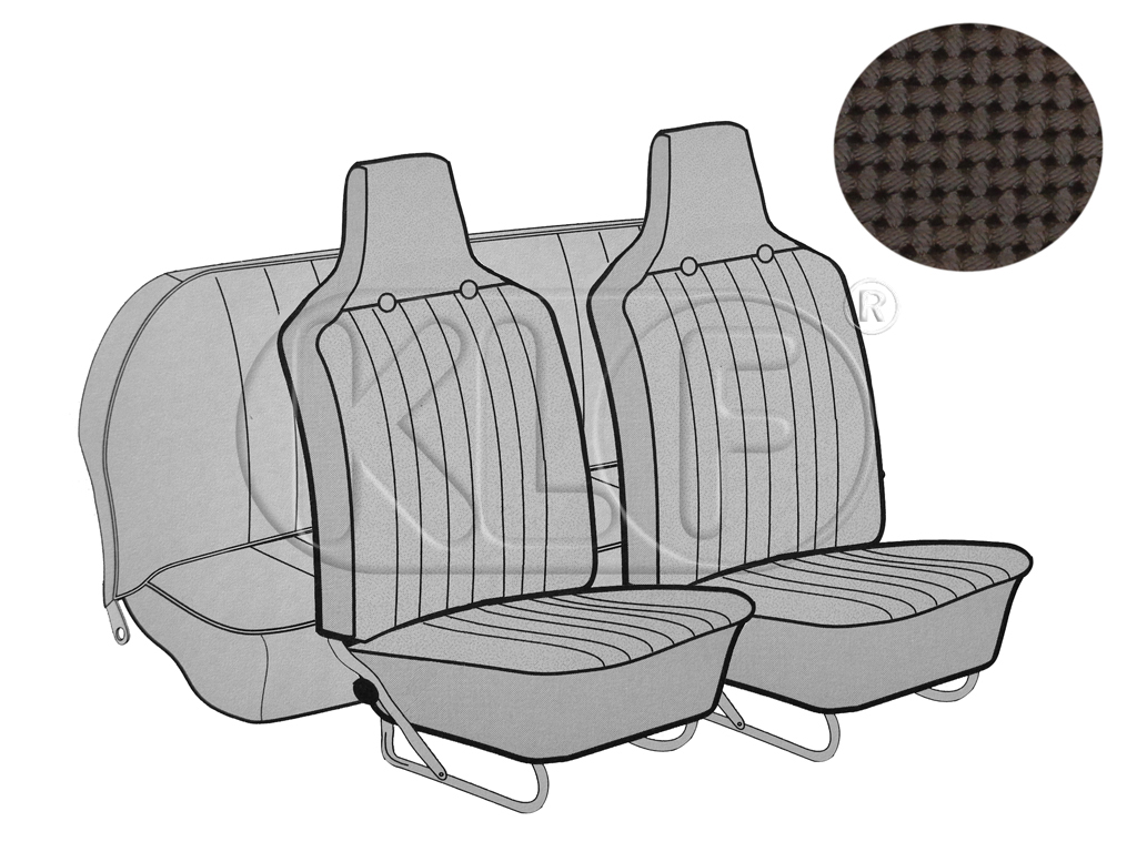 Sitzbezüge vorne und hinten, Cabrio, Korbmuster, braun, mit integrierter Kopfstütze, Satz, Bj. 08/69 - 07/72