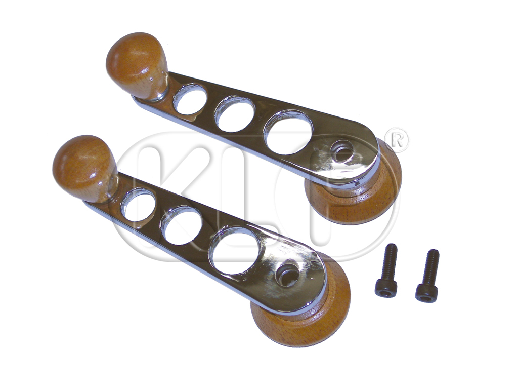 Chrome Window Winders with Walnut Knob, pair