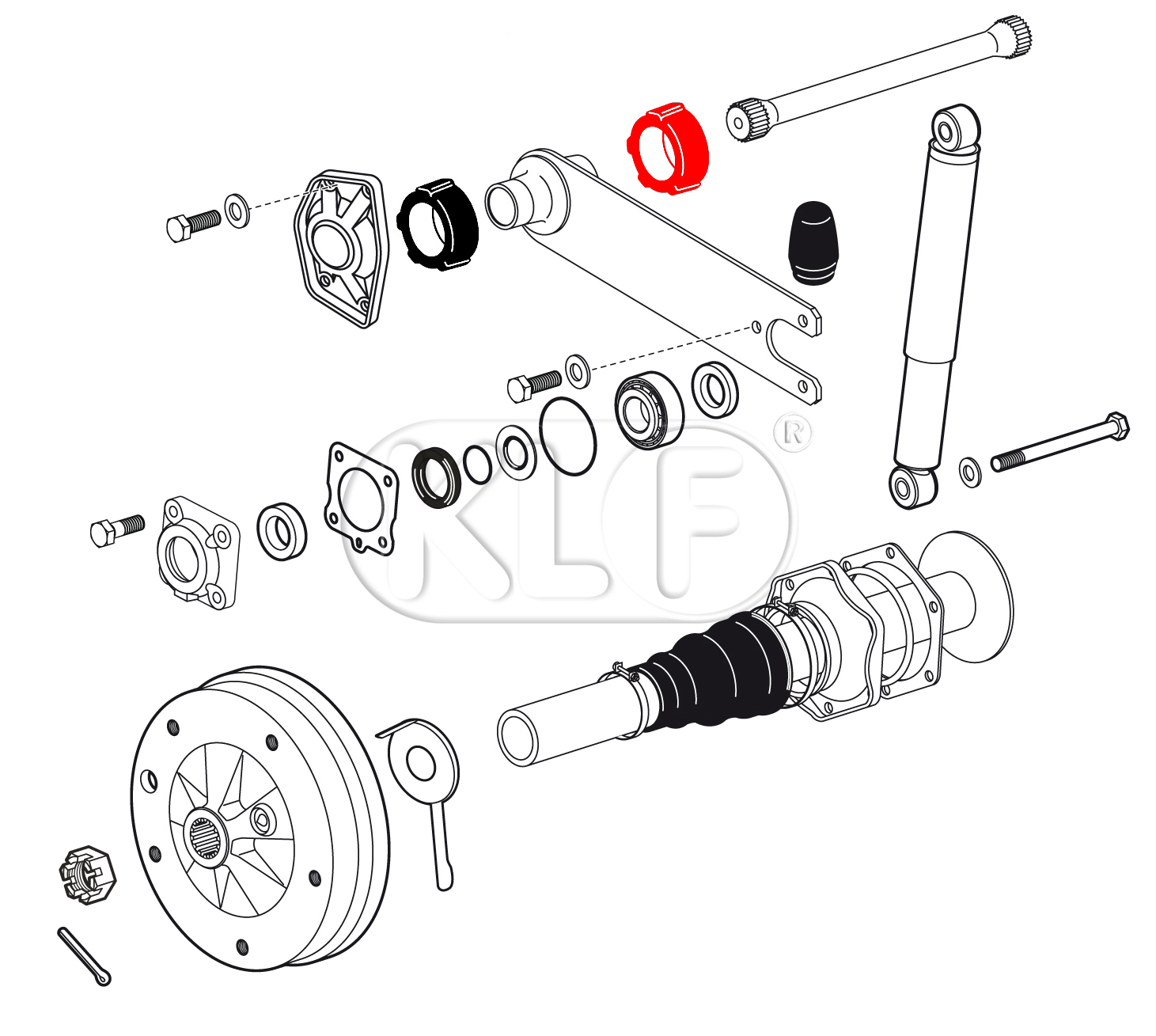 Rubber Bushing Torsion Arm, for heavy duty applications, outer right year 8/59-7/68, inner left year 8/59 on