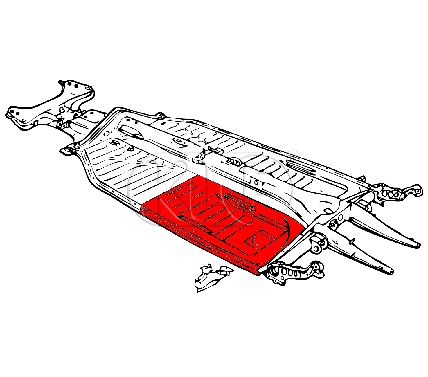 Floorpan Quarter, rear, left, with seat runners, alternative quality, year 8/72 on