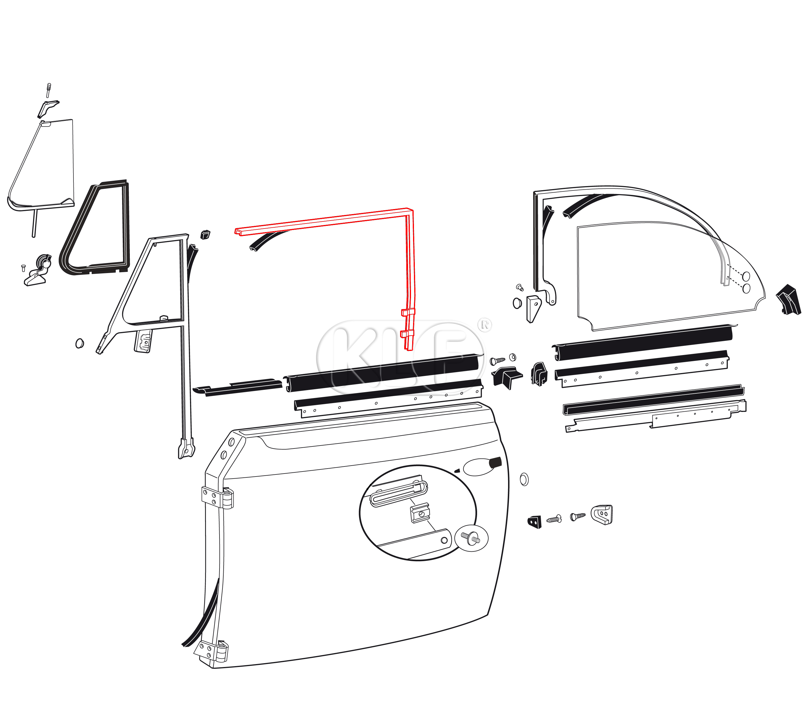 Chrome Frame for Door Window, left, year 8/64 on